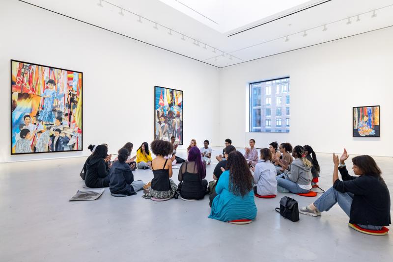 María Berrío and Culture For One participants in ‘María Berrío. Soliloquy of the Wounded Earth’ at Hauser & Wirth New York, 22nd Street, 2025. Courtesy Hauser & Wirth. Photo: onwhitewall.com