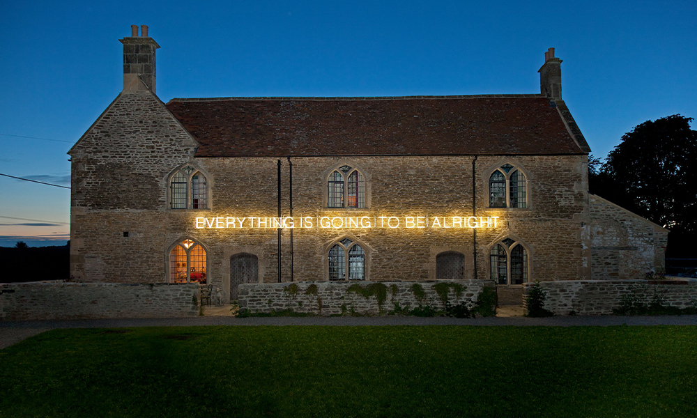 Exterior view, Durslade Farmhouse, 2014, Martin Creed, Work No. 1086 – EVERYTHING IS GOING TO BE ALRIGHT (2011) © Martin Creed. All Rights Reserved, DACS 2024