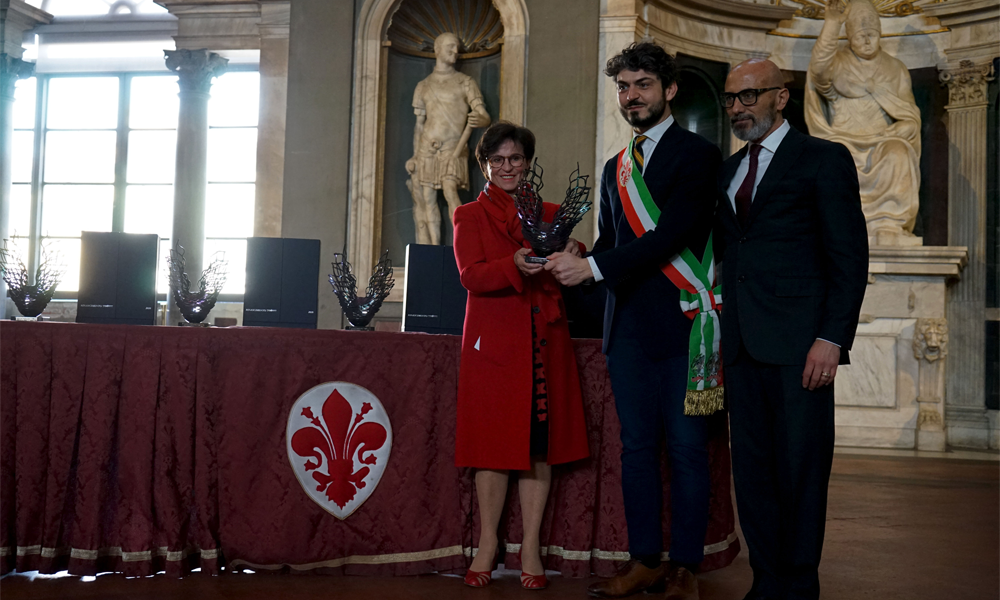 Ursula at the Rinascimento+ award ceremony in the Sala dei Gigli, Palazzo Vecchio, Florence, 2020