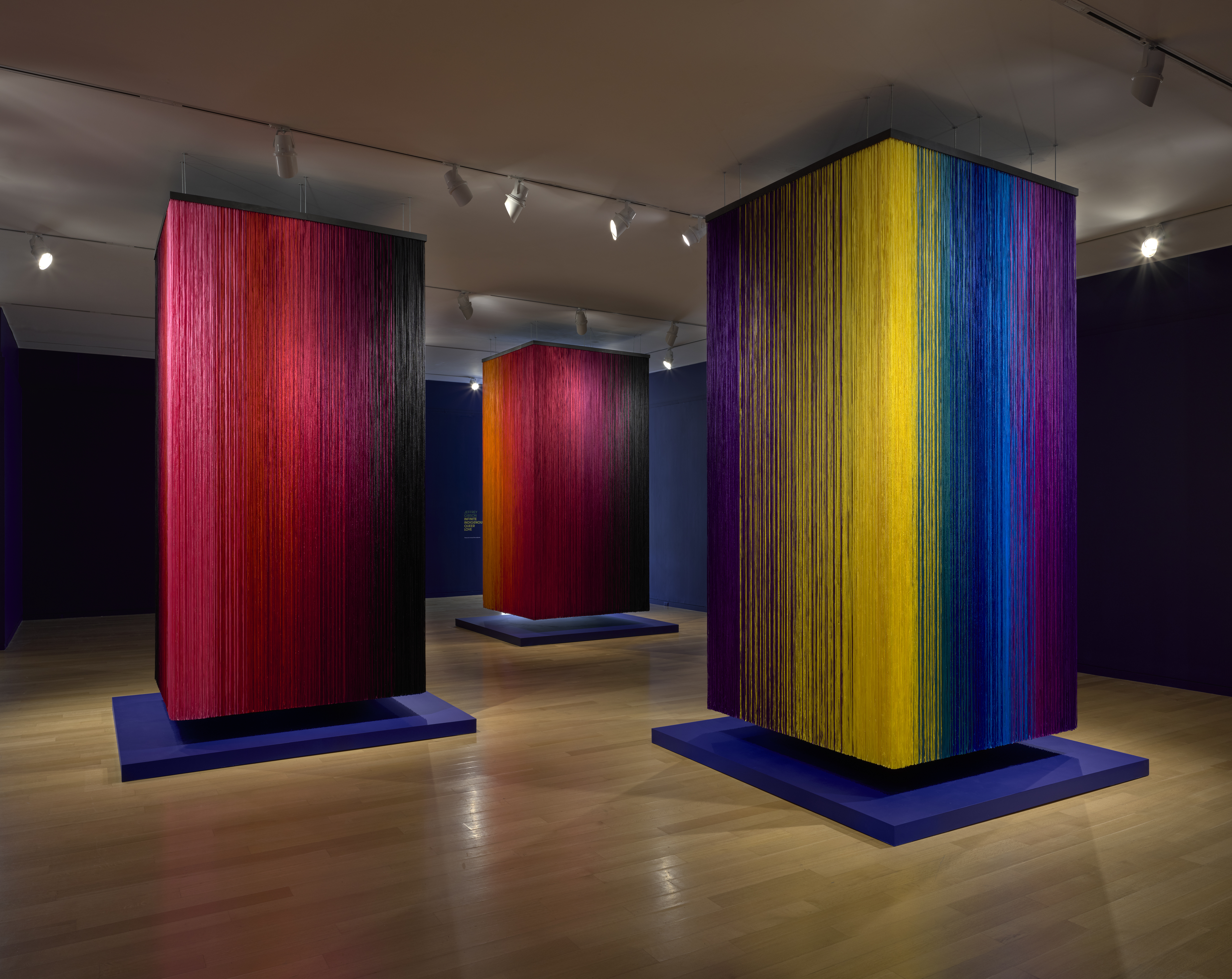 Installation view, ‘Jeffrey Gibson: Infinite Indigenous Queer Love,’ deCordova Sculpture Park and Museum