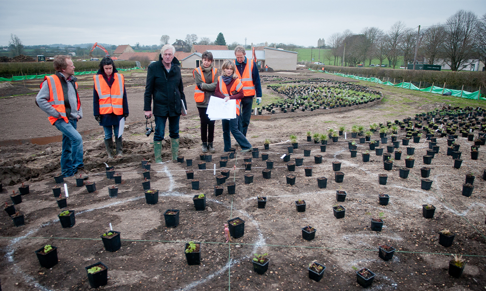 Piet Oudolf and team in Oudolf Field during Planting, March 2014