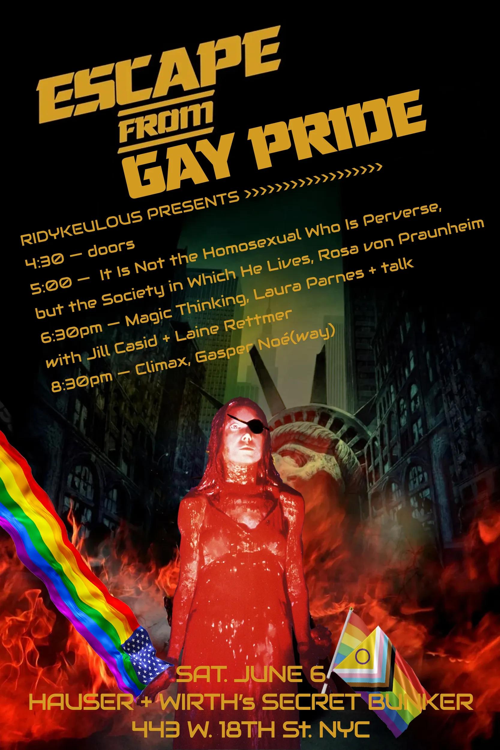 Hero image for event titled Screening Room: ‘Escape From Gay Pride’ a film series by Ridykeulous