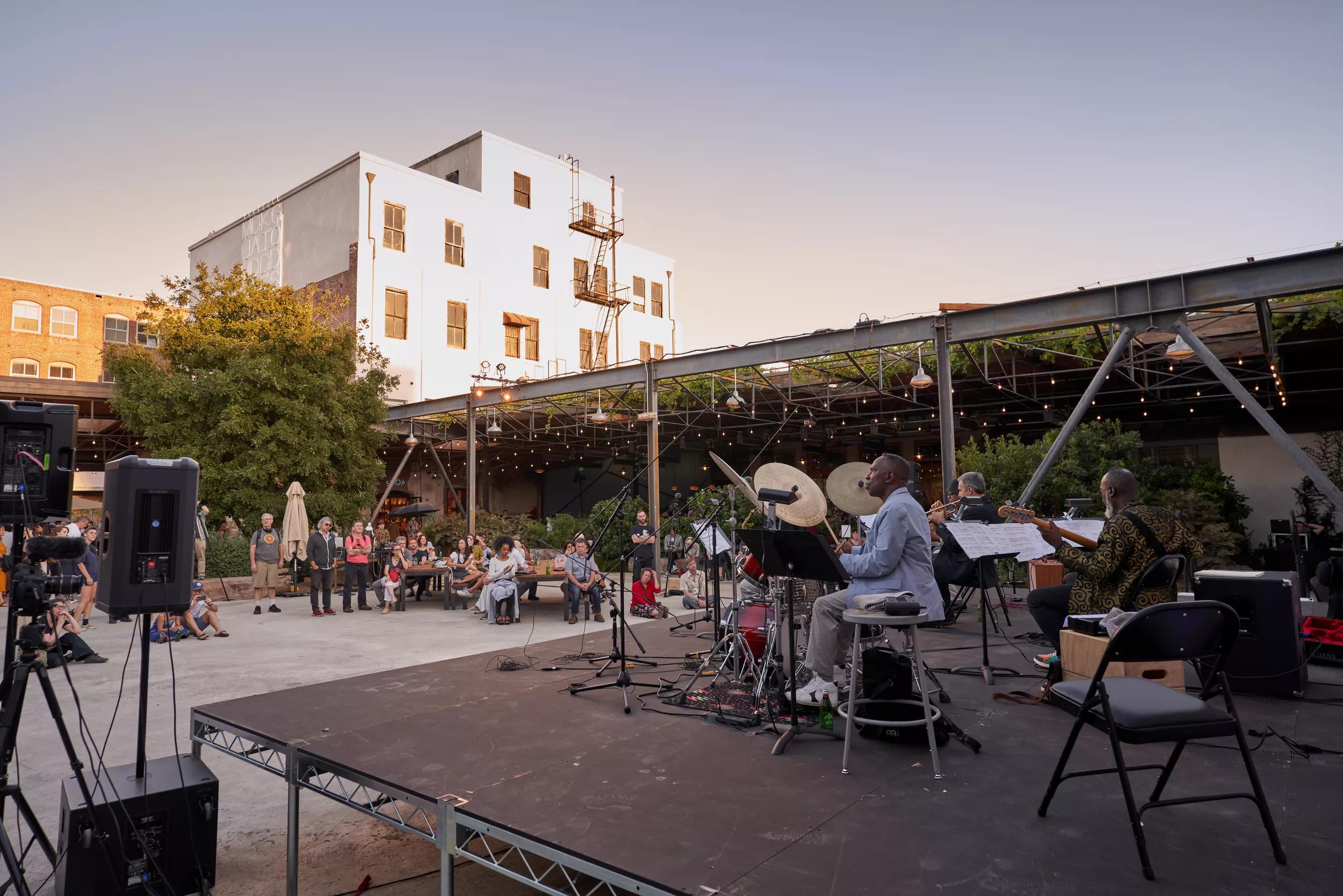 Charles Gaines performing at opening celebration, Hauser & Wirth Downtown Los Angeles, 2019. Photo: Mario de Lopez