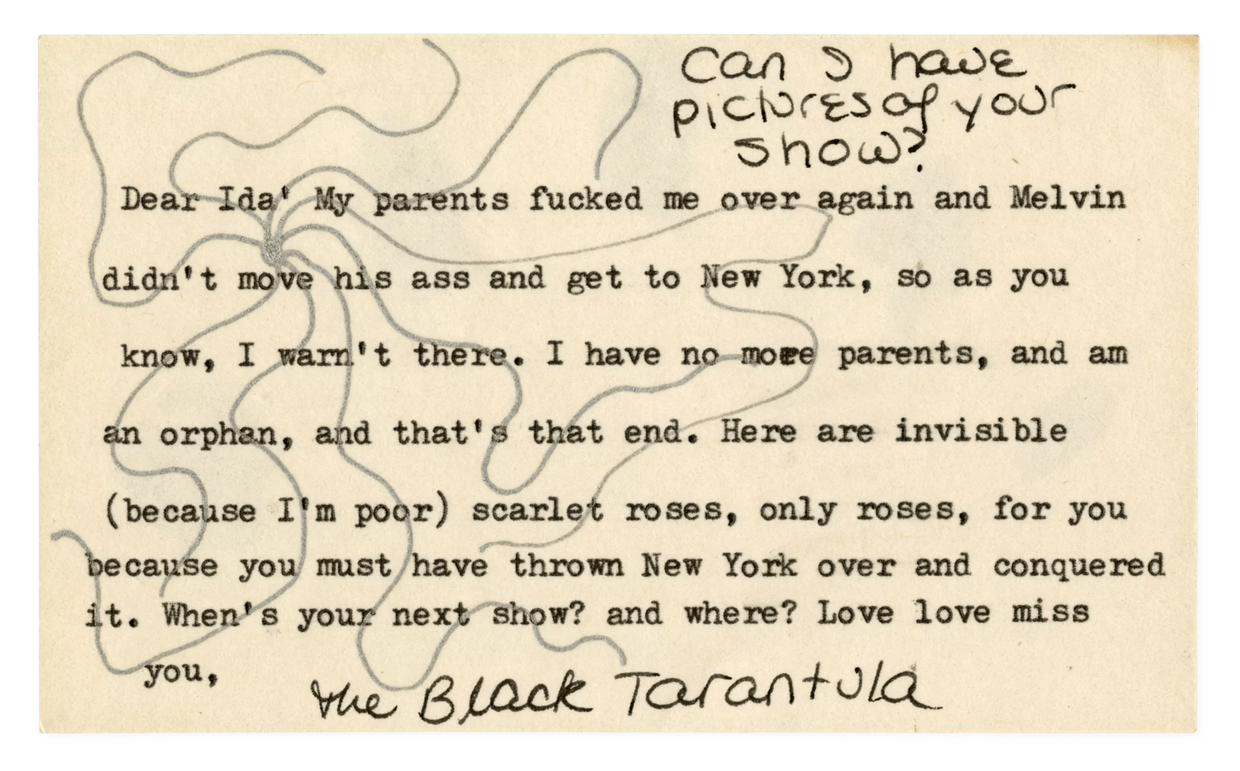 Hero image Ursula Hero titled Kathy Acker Writes to Ida Applebroog, 1975