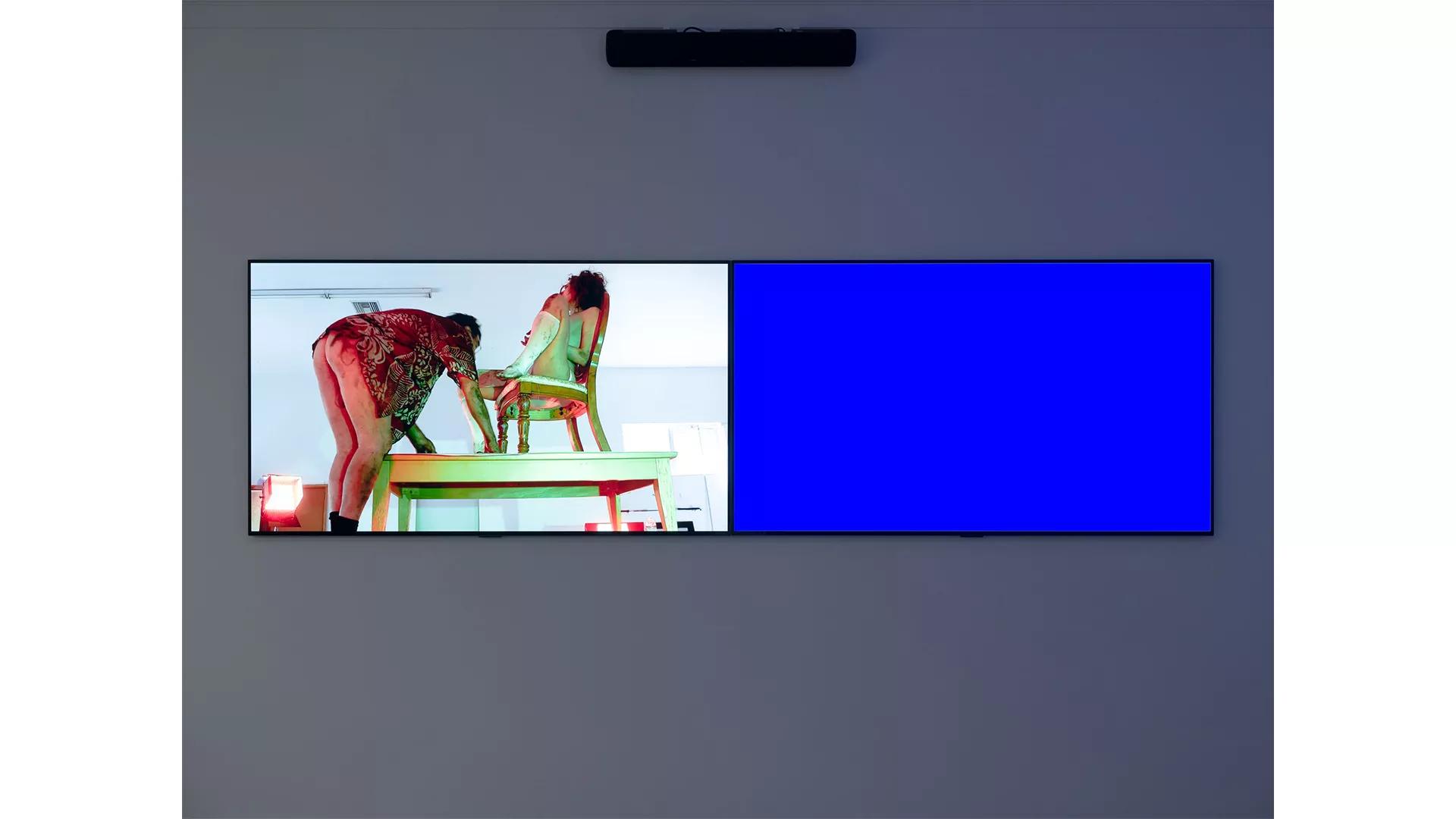 Thumbnail image for exhibition titled A&E, Table Stack, Santa Anita Session, 2 Channel<br>Paul McCarthy, Adolf Adam Lilith Stangenberg, Eva Eve