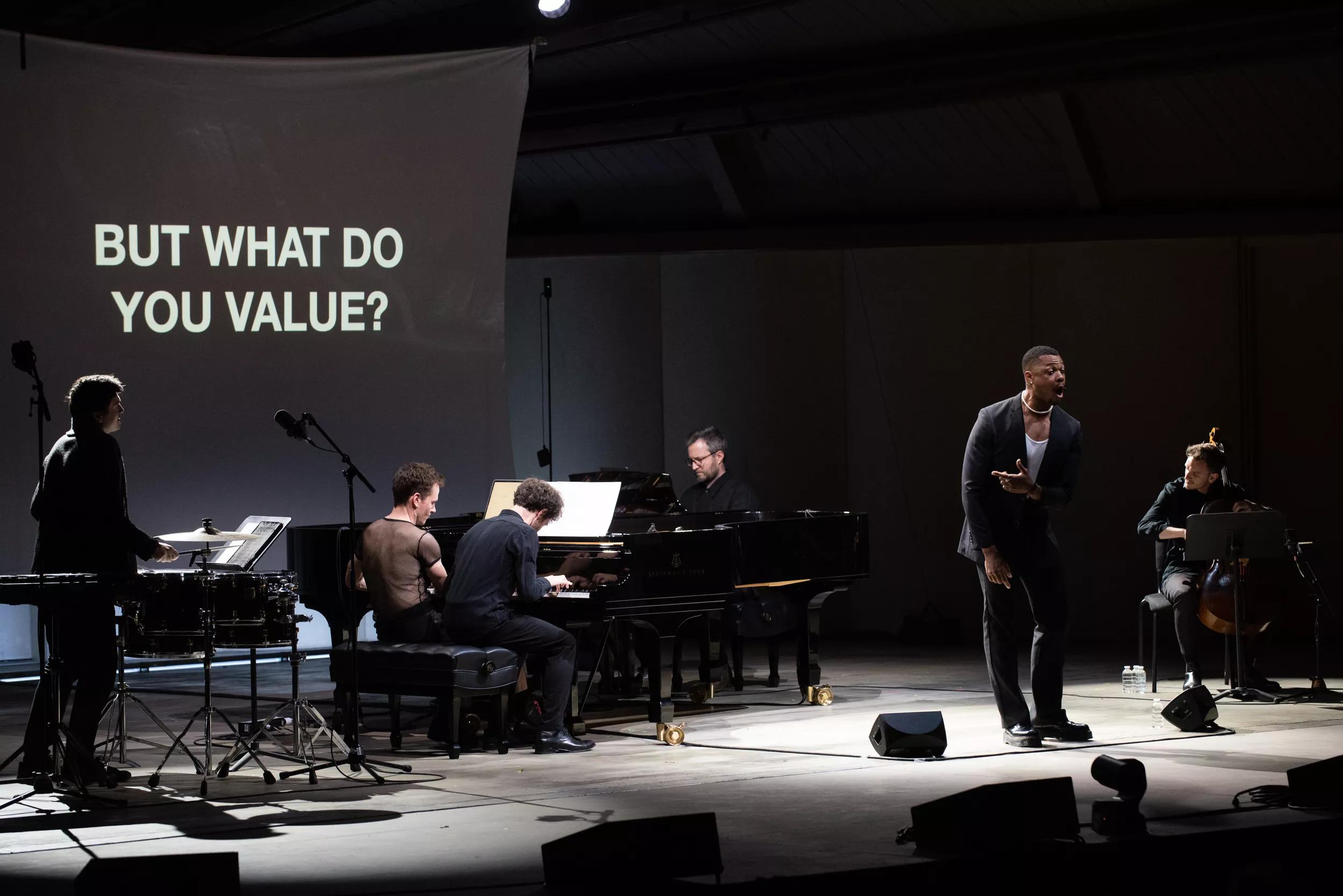 Hero image for event titled In Performance: American Modern Opera Company responds to ‘DEMENTED WORDS   Jenny Holzer’