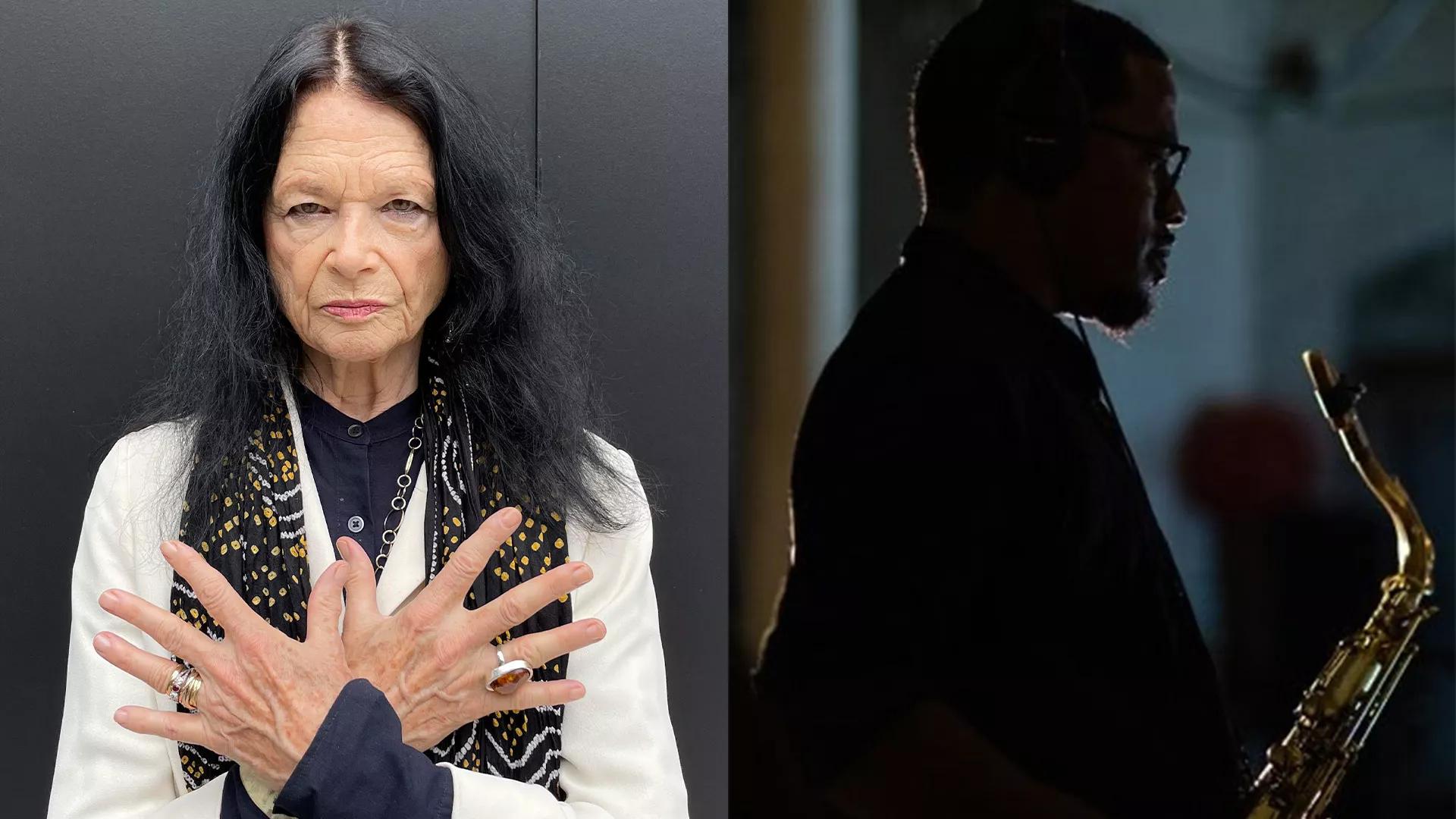 Hero image for event titled In Performance: Anne Waldman and James Brandon Lewis respond to ‘Pat Steir. Blue River and Rainbow Waterfalls’