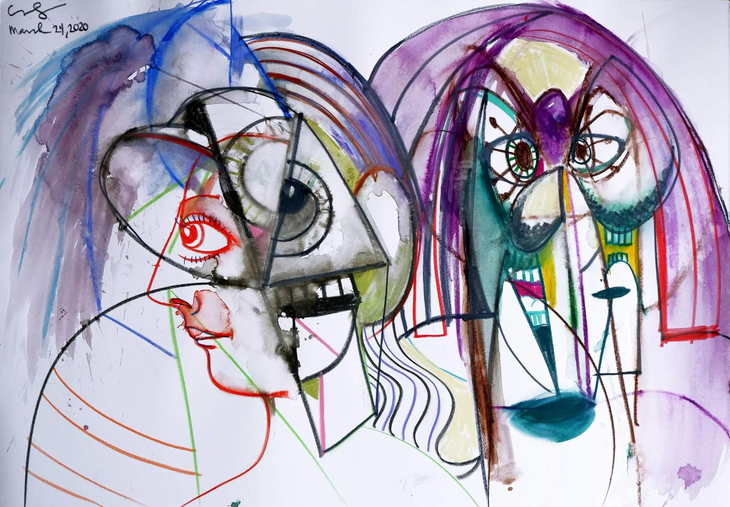 Hero image for exhibition titled George Condo <br>Drawings for Distanced Figures